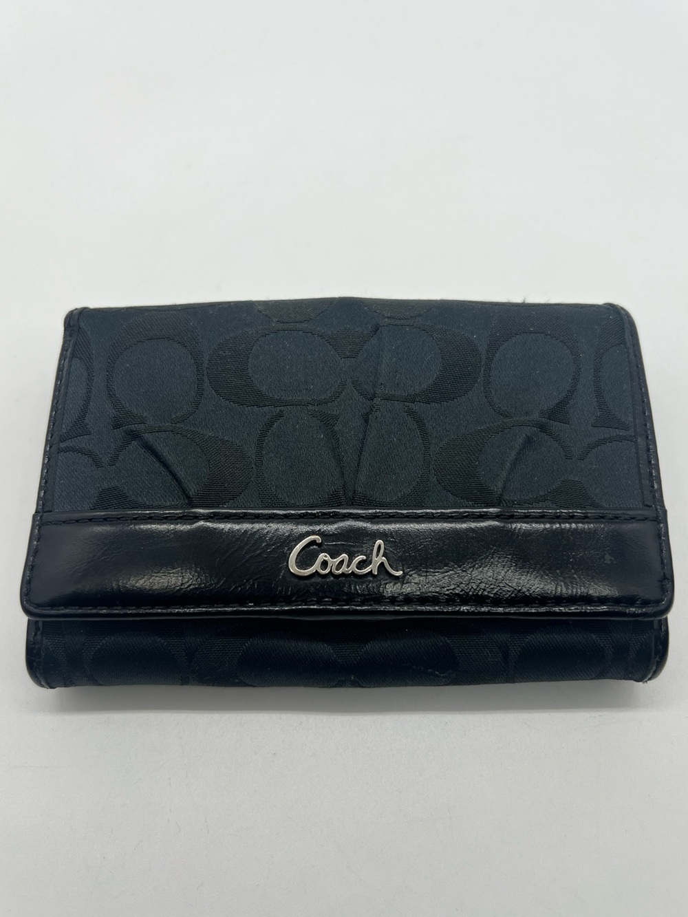 COACH F44530 Y2K Soho Pleated Signature Sateen Black Lthr Compact Clutch Wallet